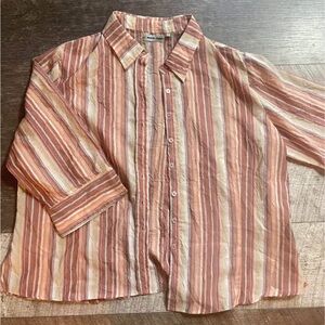 Marie-Claire Striped Button-Down Shirt - Dusty Pink/Cream